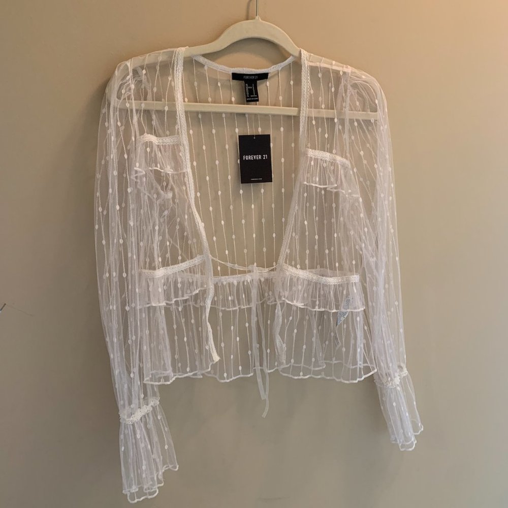 Forever 21 Sheer Long Sleeve Tie Top